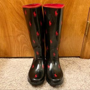 Polo Ralph Lauren Rain Boots Black + Red Women’s 9